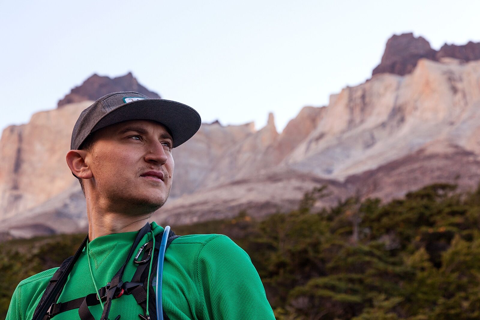 Vlad with Los Hornos in the background in Torres Del Paine National Park, Chilean Patagonia