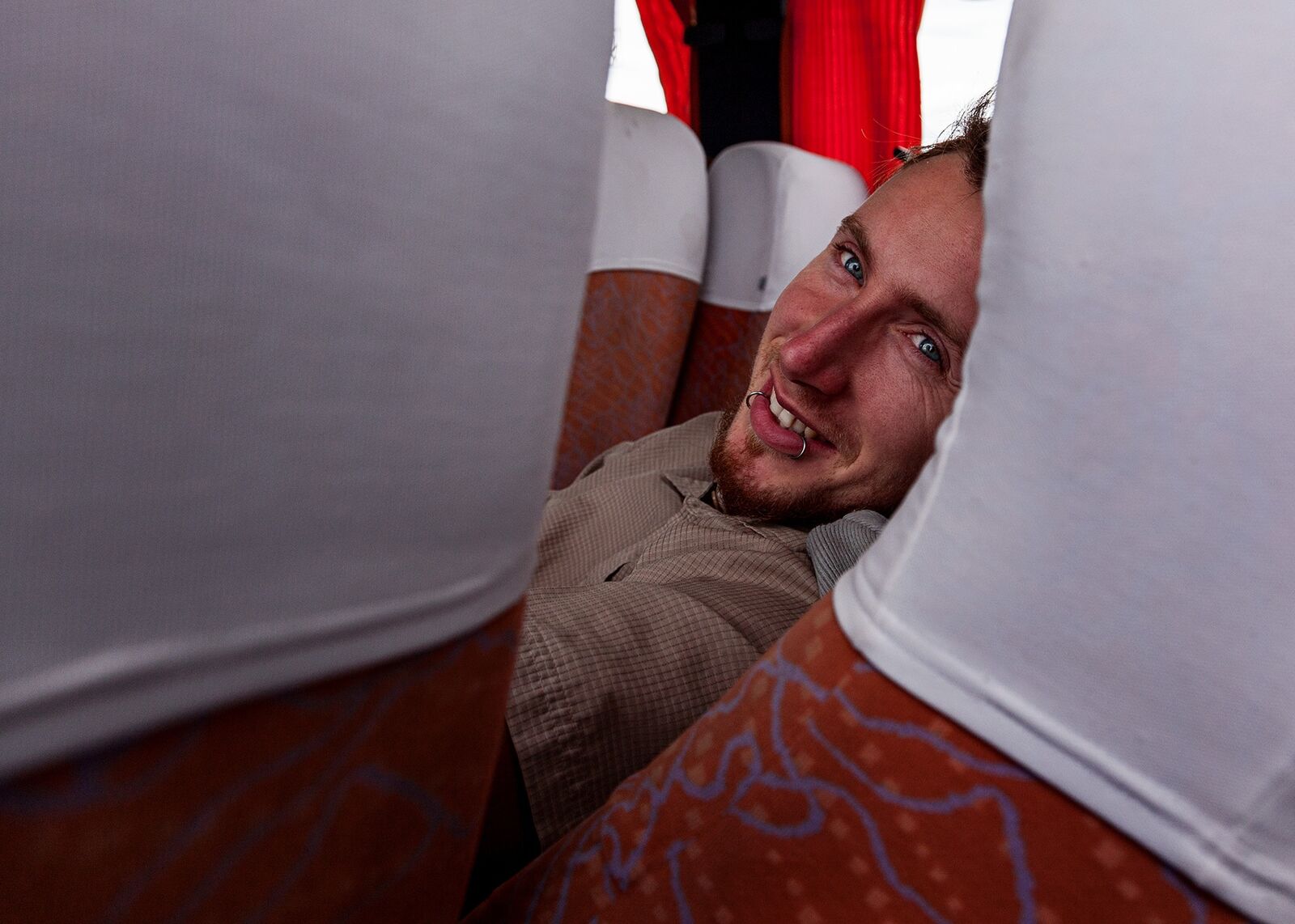 Stephen on a bus in Southern Chile