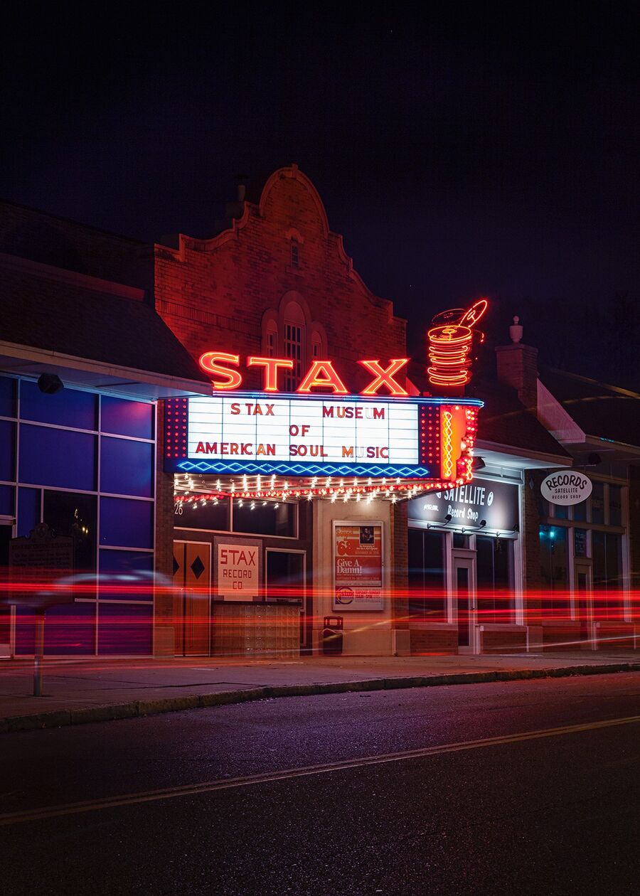 The neon marquee of Stax Records Museum of American Soul Music, Memphis, Tennesee