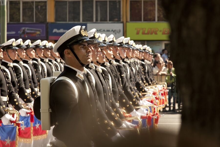 A military parade during Fiestas Patrias in Valparaíso, Chile